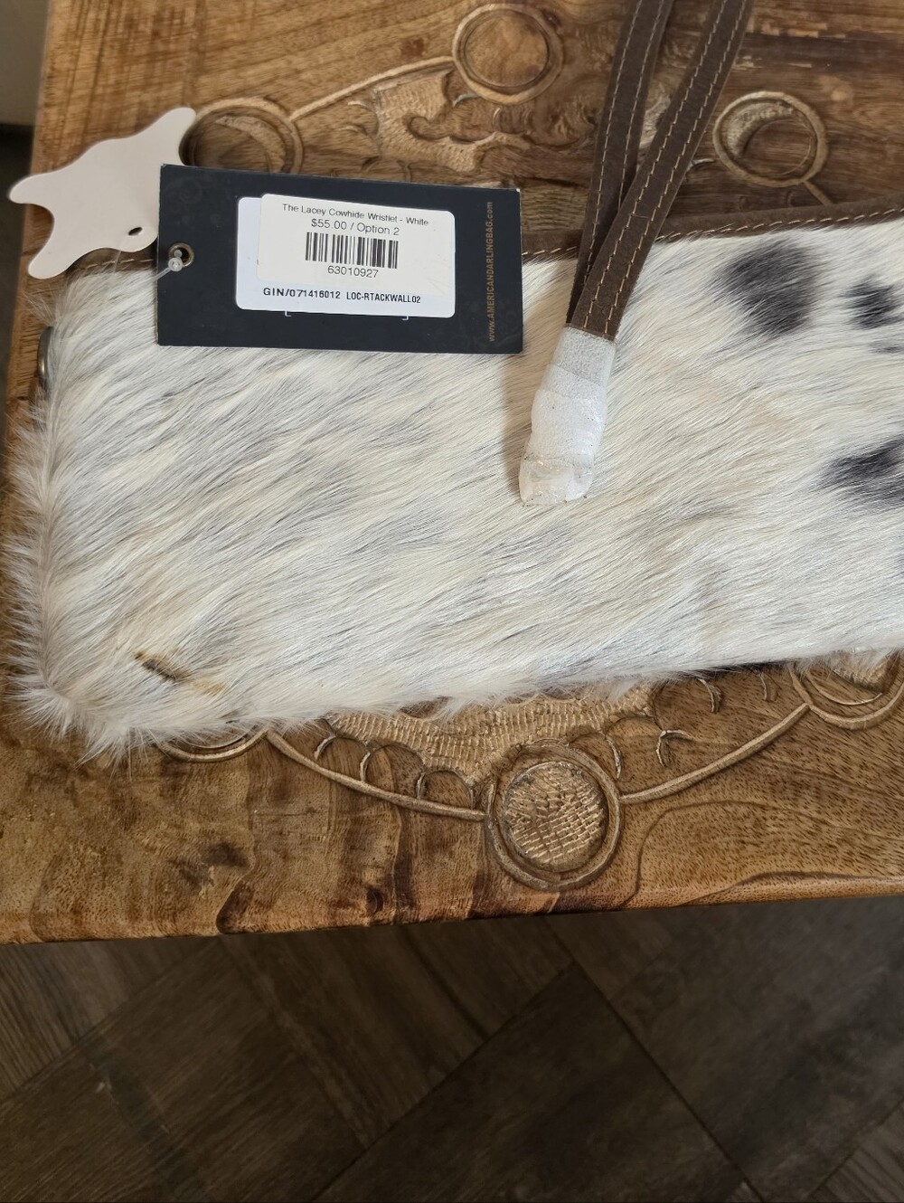 Legacy Cowhide Wristlet in White and Black